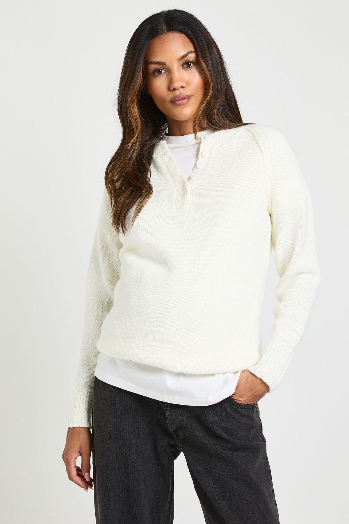 Maternity Henley Button Knitted Jumper by BOOHOO