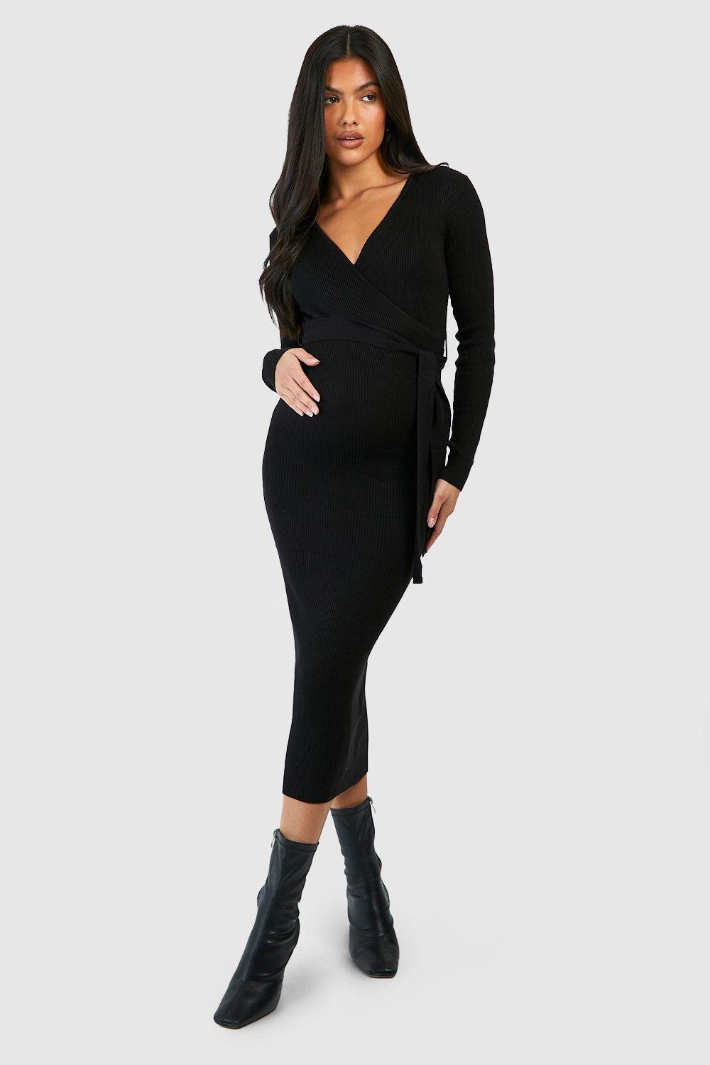 Maternity Knitted Wrap Midi Dress by BOOHOO