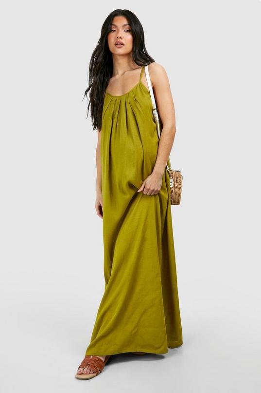 Maternity Linen Look Strappy Maxi Dress by BOOHOO