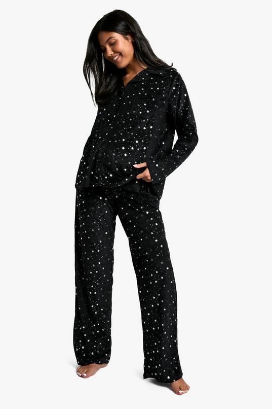 Maternity Metallic Star Fleece Pyjama Set by BOOHOO