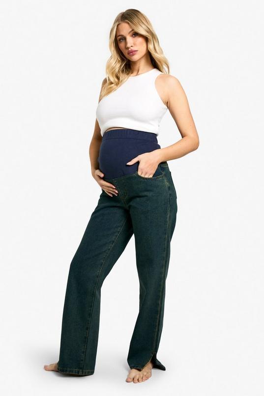 Maternity Over The Bump Split Hem Straight Leg Jeans by BOOHOO