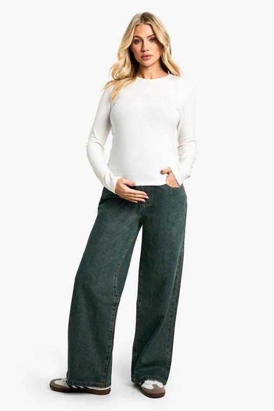 Maternity Over The Bump Wide Leg Jeans by BOOHOO