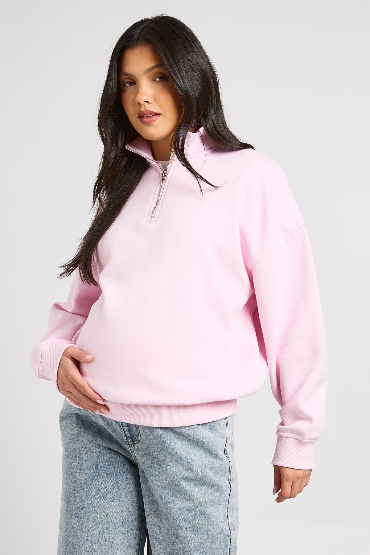 Maternity Oversized Half Zip Sweatshirt by BOOHOO