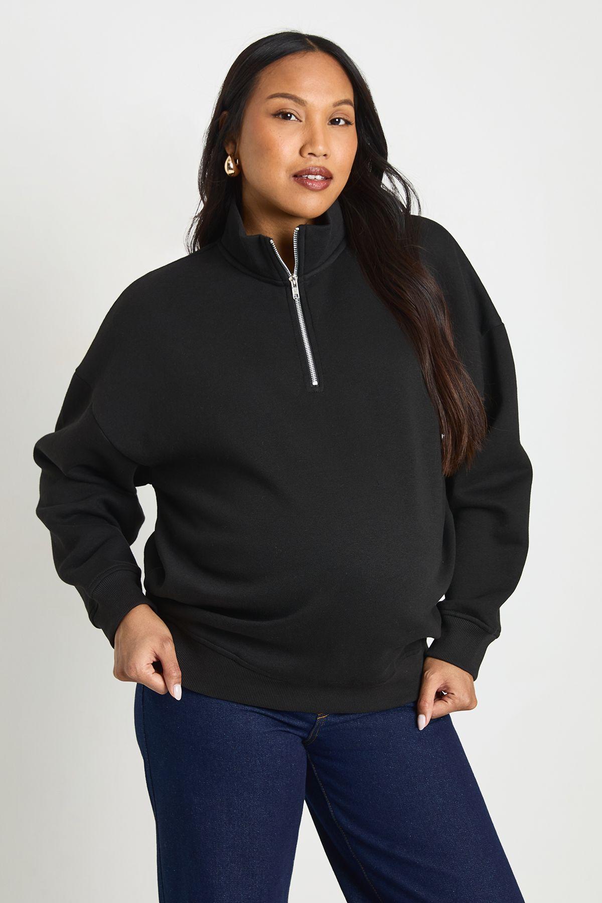 Maternity Oversized Half Zip Sweatshirt by BOOHOO