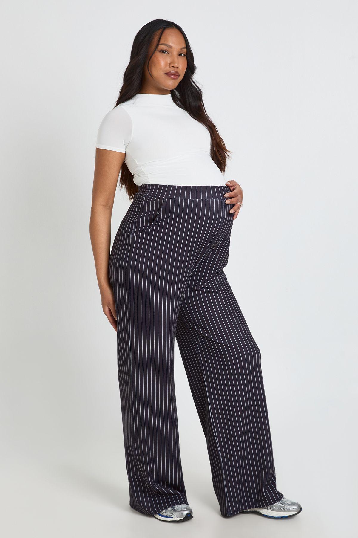 Maternity Pinstripe Tailored Wide Leg Trouser by BOOHOO