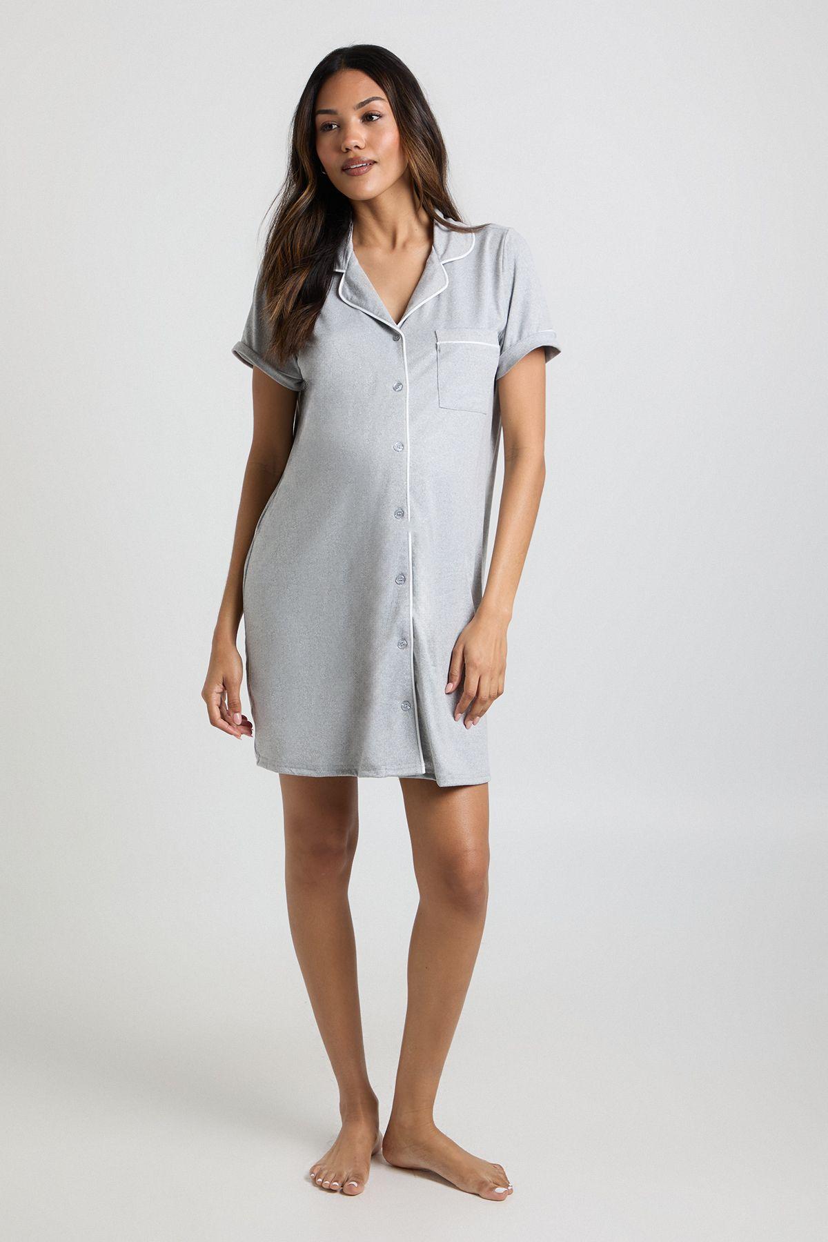 Maternity Piping Detail Short Sleeve Nightie by BOOHOO