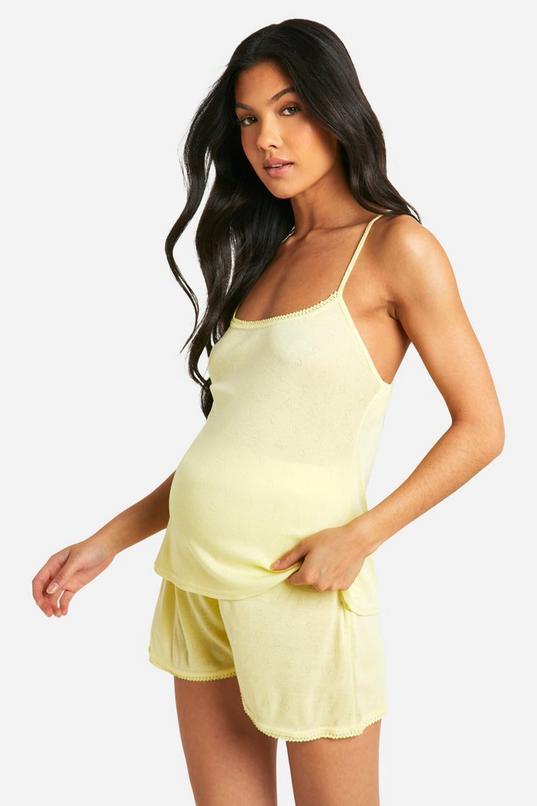 Maternity Pointelle Lace Trim Cami And Short Pyjama Set by BOOHOO Maternity Pointelle Lace Trim Cami And Short Pyjama Set by BOOHOO