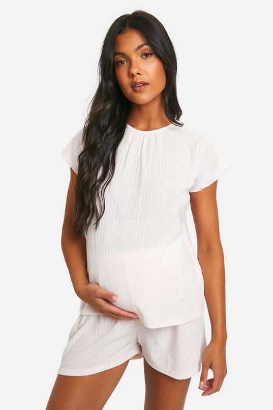 Maternity Pointelle T-shirt And Short Pyjama Set by BOOHOO Maternity Pointelle T-shirt And Short Pyjama Set by BOOHOO