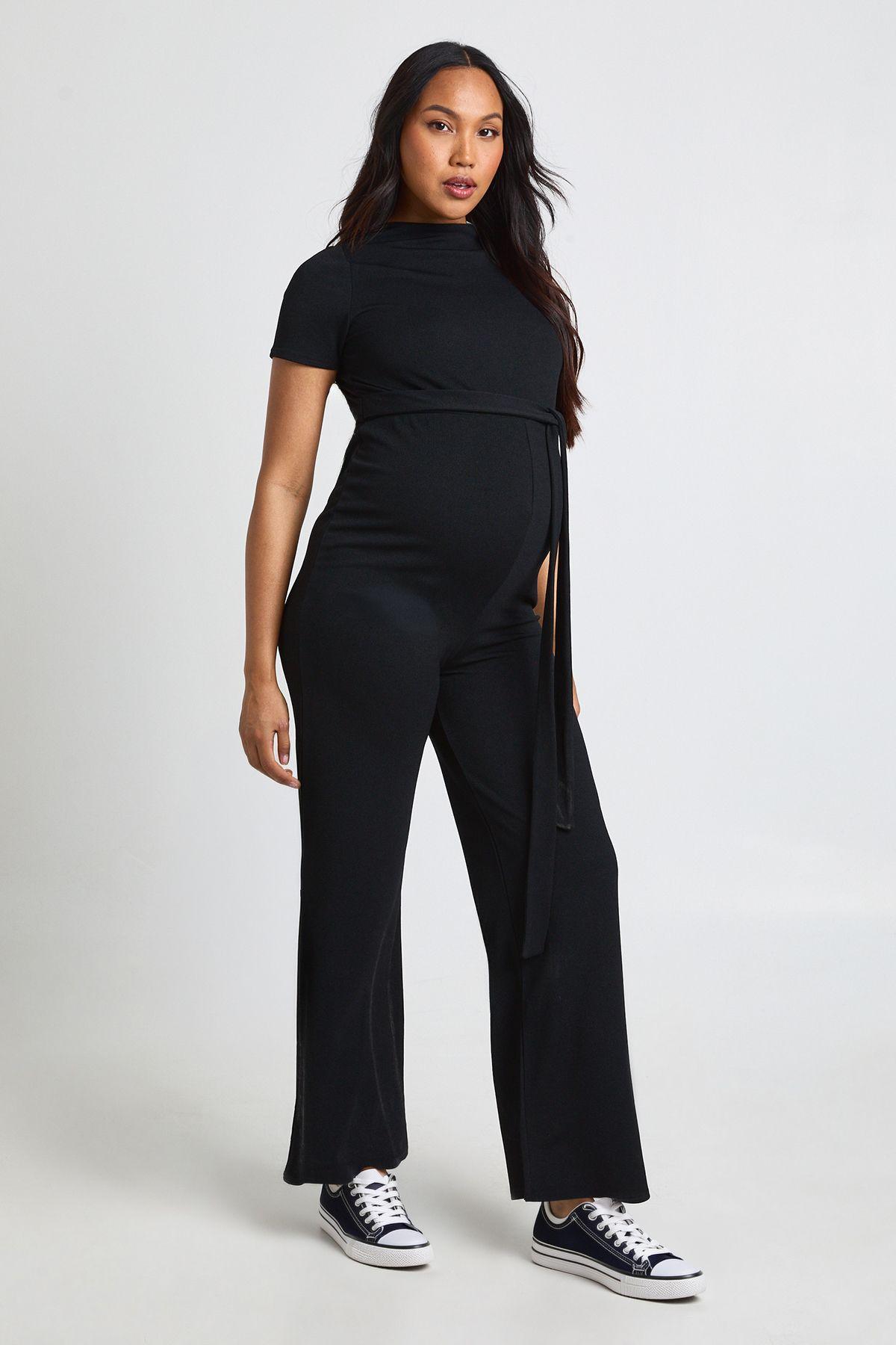 Maternity Rib Tie Waist Jumpsuit by BOOHOO
