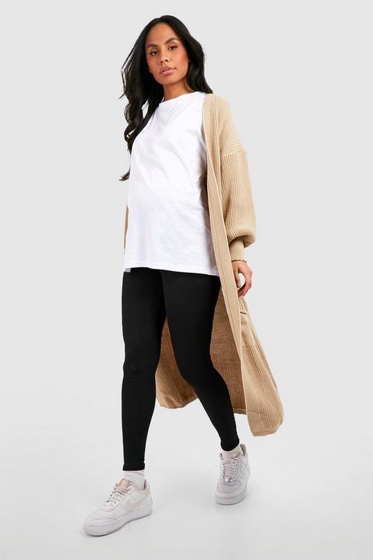 Maternity Ribbed Over Bump Leggings by BOOHOO