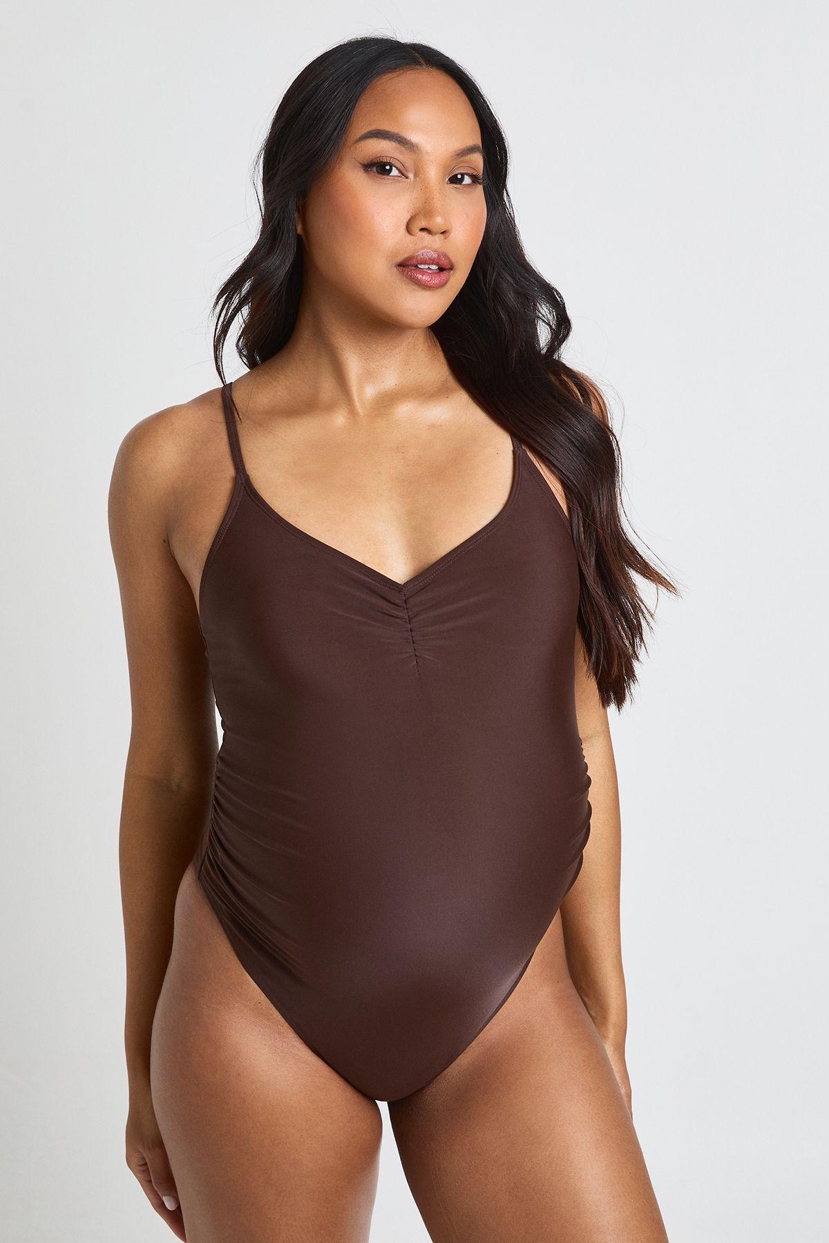 Maternity Ruched Front Swimsuit by BOOHOO
