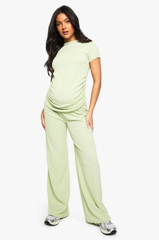 Maternity Ruched Side t-shirt And Wide Leg Co-Ord by BOOHOO