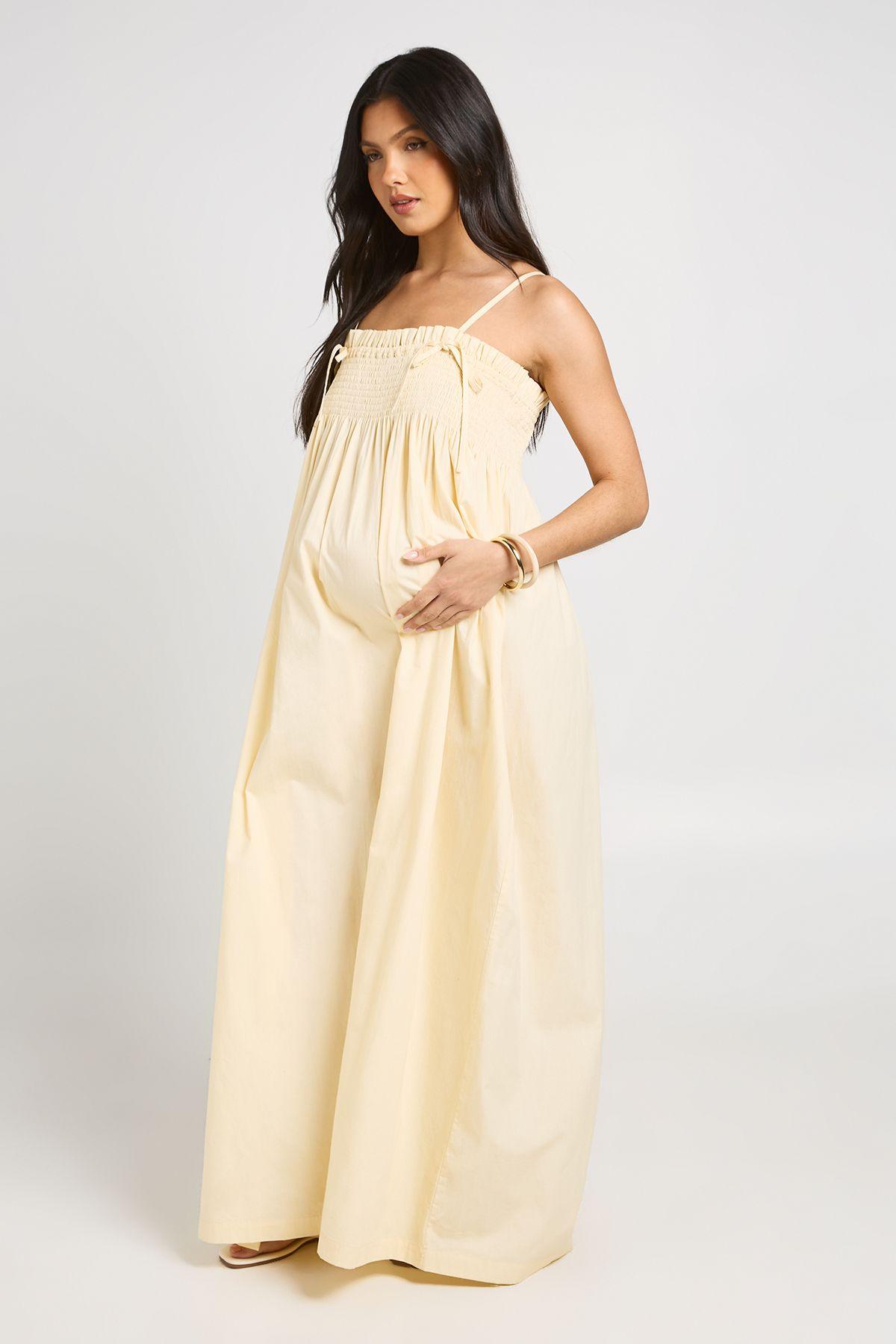 Maternity Shirred Detail Maxi Dress by BOOHOO