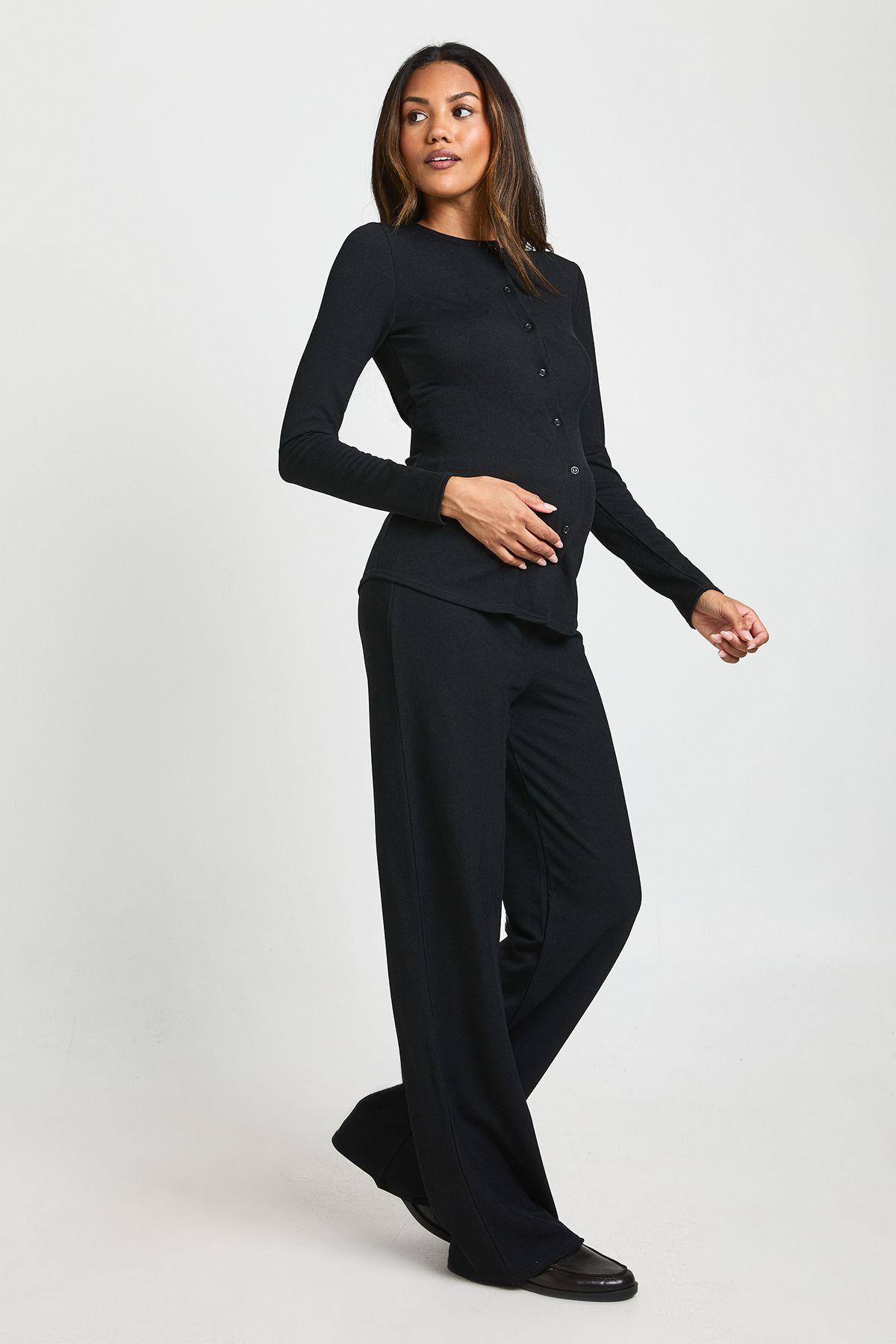 Maternity Soft Knit Button Cardigan & Wide Leg Trouser by BOOHOO