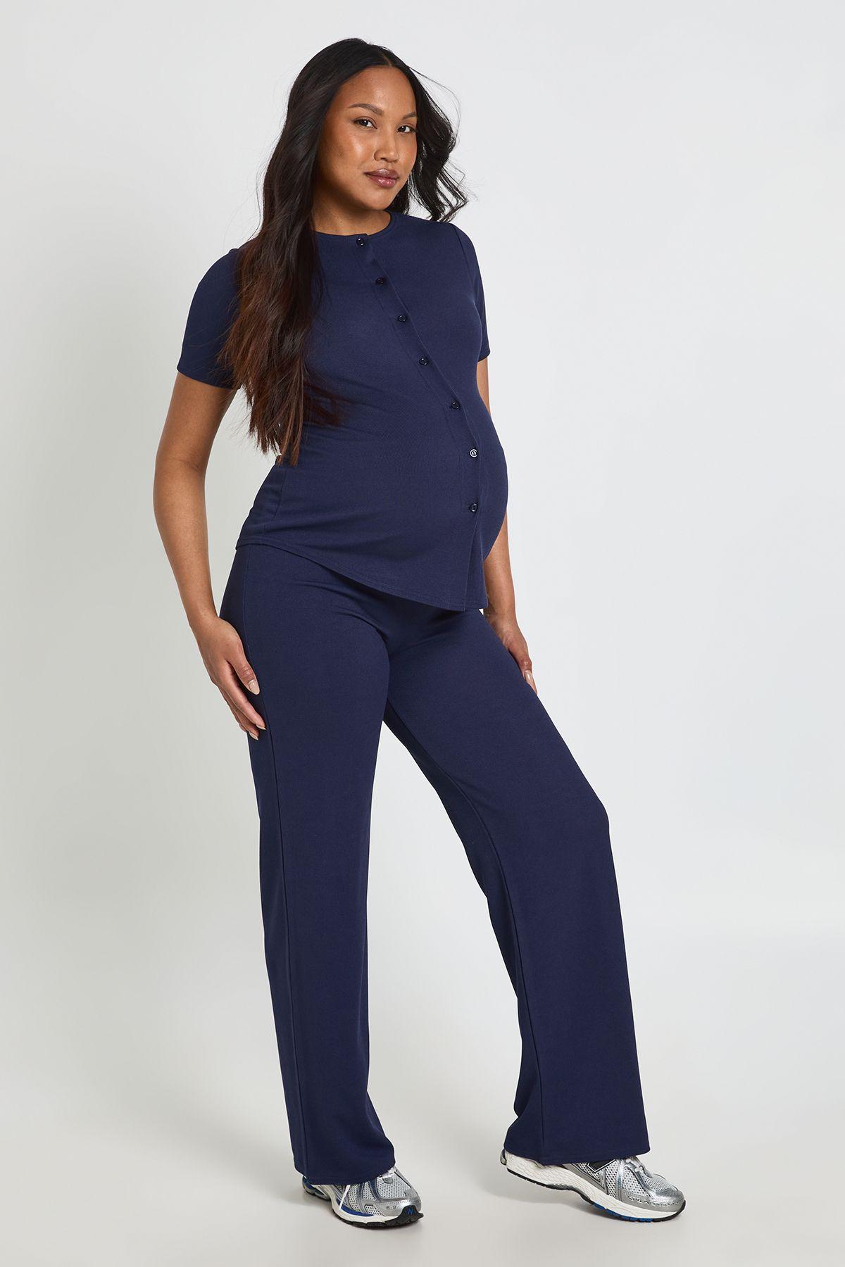 Maternity Soft Knit Button Cardigan & Wide Leg Trouser by BOOHOO