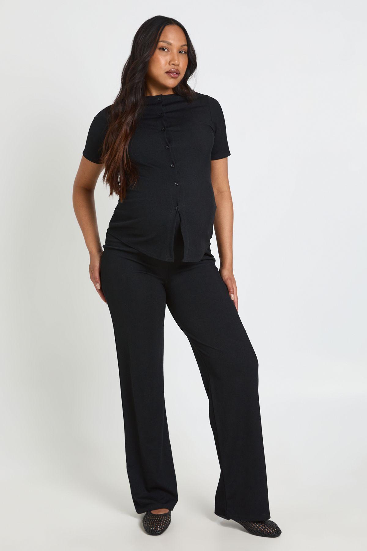 Maternity Soft Knit Button Cardigan & Wide Leg Trouser by BOOHOO