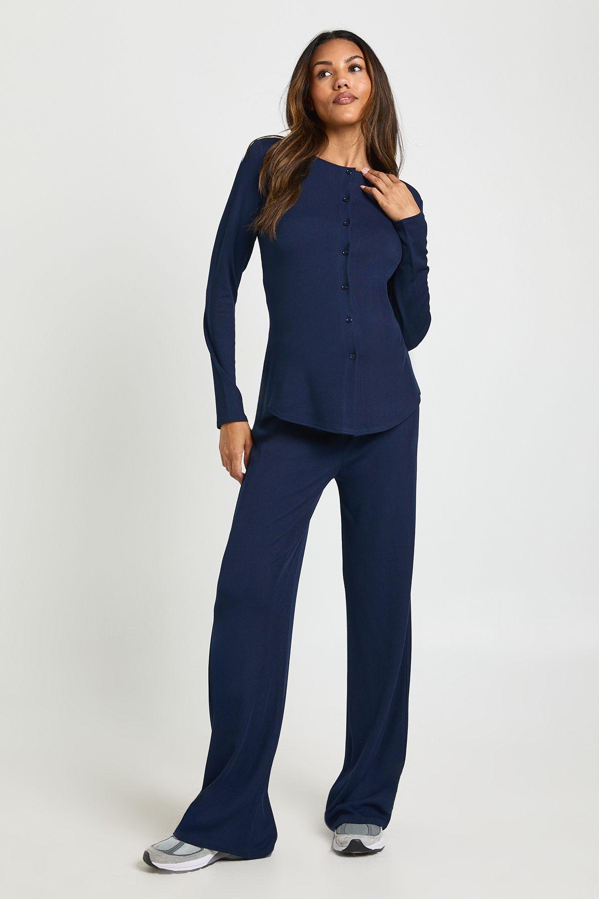 Maternity Soft Knit Button Cardigan & Wide Leg Trouser by BOOHOO
