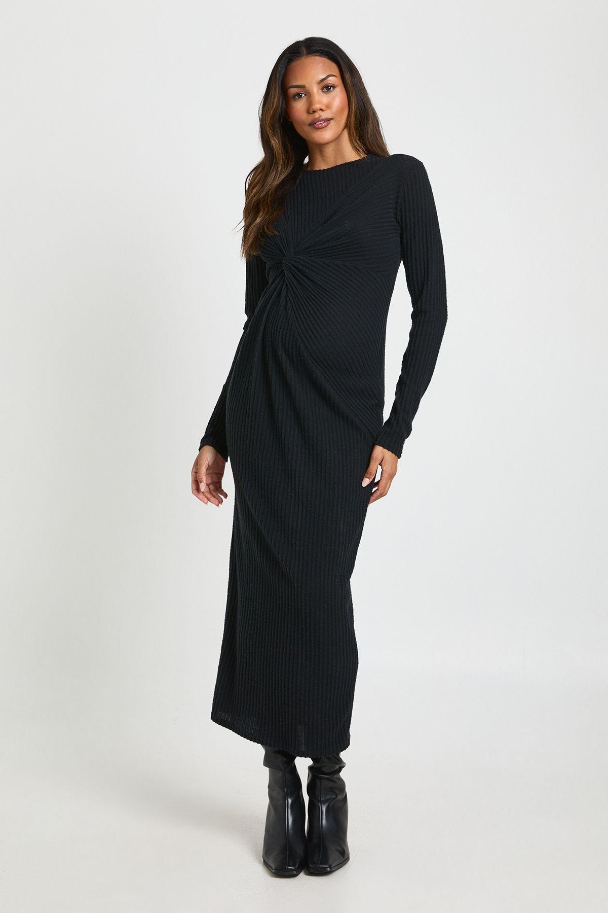 Maternity Soft Rib Twist Detail Midaxi Dress by BOOHOO