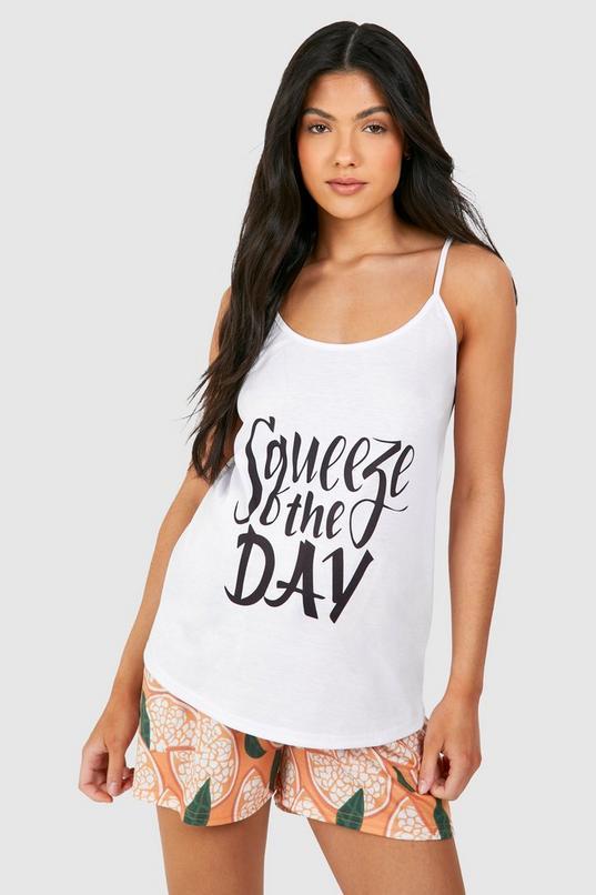 Maternity 'Squeeze The Day' Vest And Short Pyjama Set by BOOHOO Maternity 'Squeeze The Day' Vest And Short Pyjama Set by BOOHOO