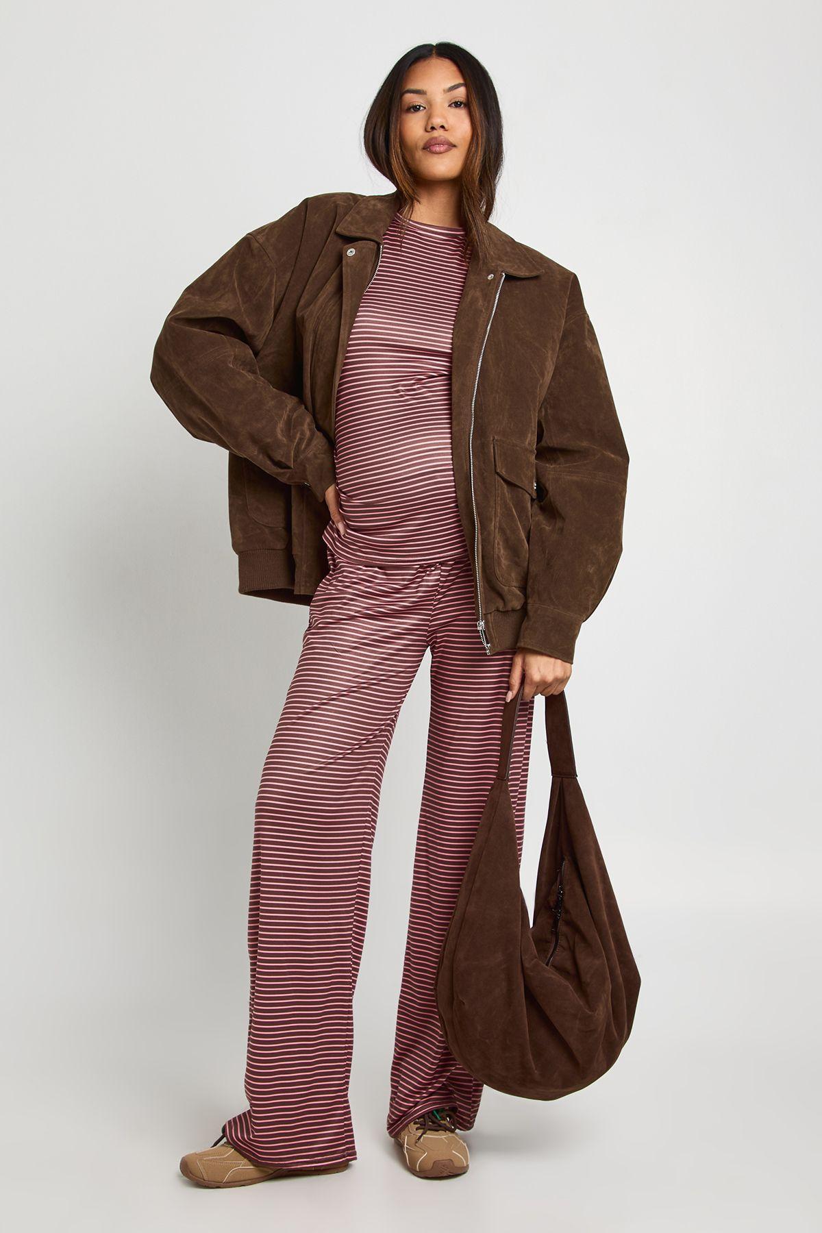 Maternity Stripe Long Sleeve Top And Trouser Set by BOOHOO