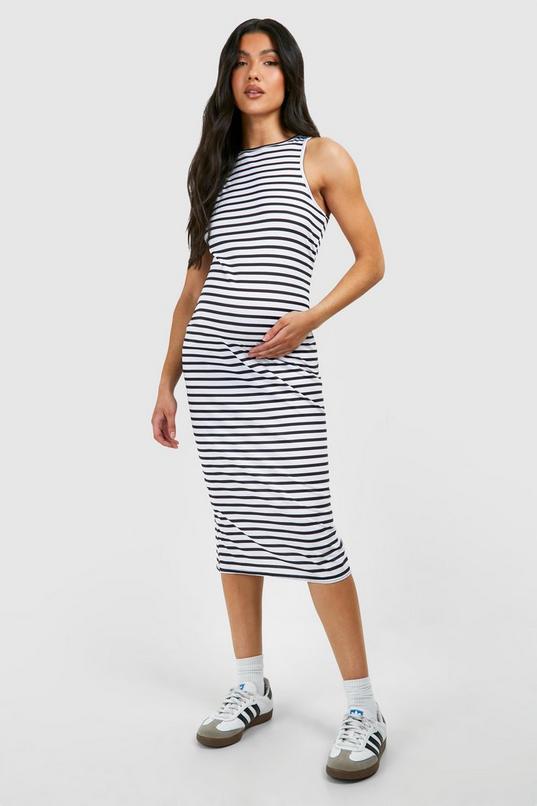 Maternity Stripe Racer Neck Midi Dress by BOOHOO