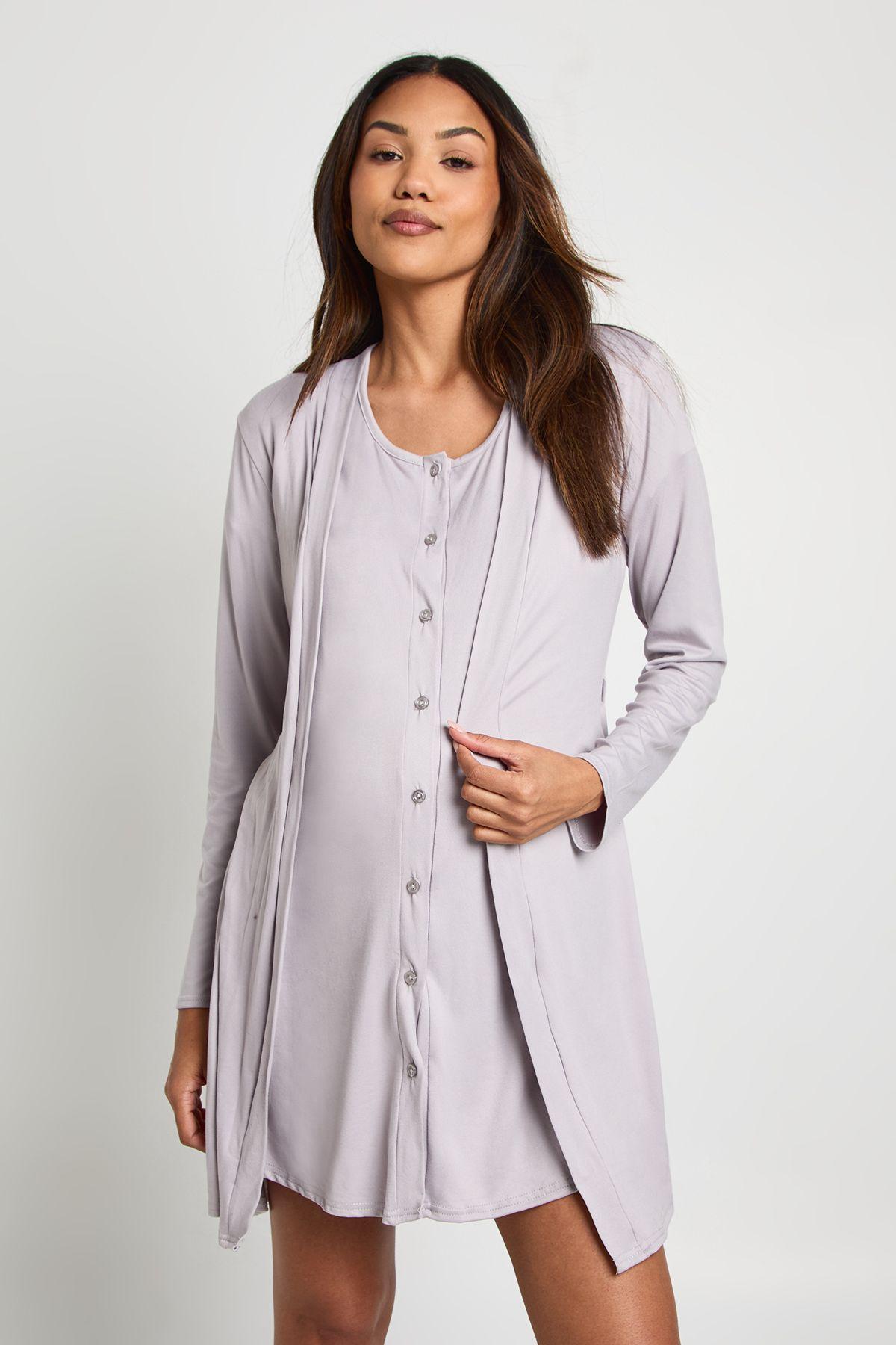 Maternity Super Soft Nightie & Robe Set by BOOHOO