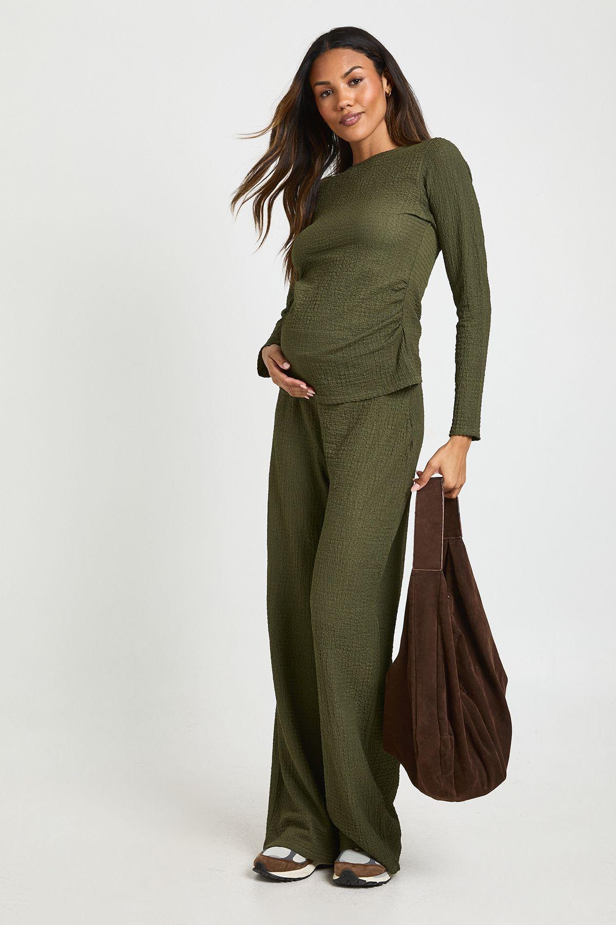 Maternity Textured Long Sleeve Top & Elasticated Waist Wide Leg Trouser Co Ord by BOOHOO