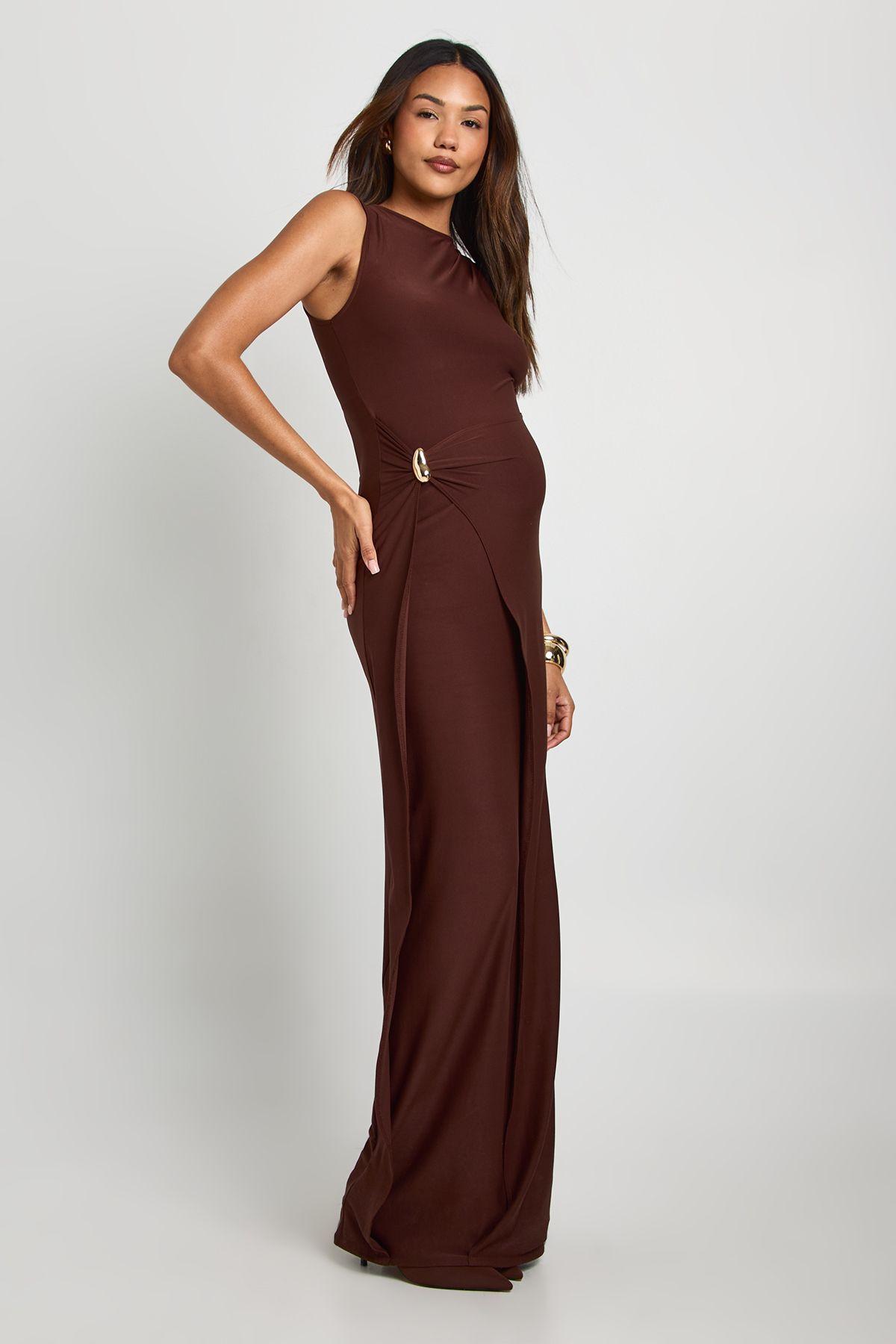 Maternity Trim Detail Ruched Maxi Dress by BOOHOO