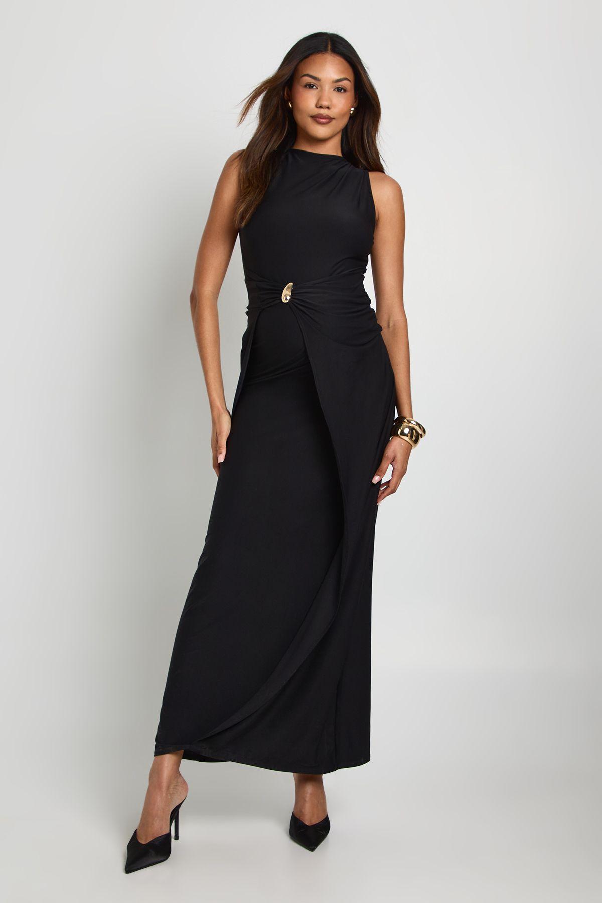 Maternity Trim Detail Ruched Maxi Dress by BOOHOO