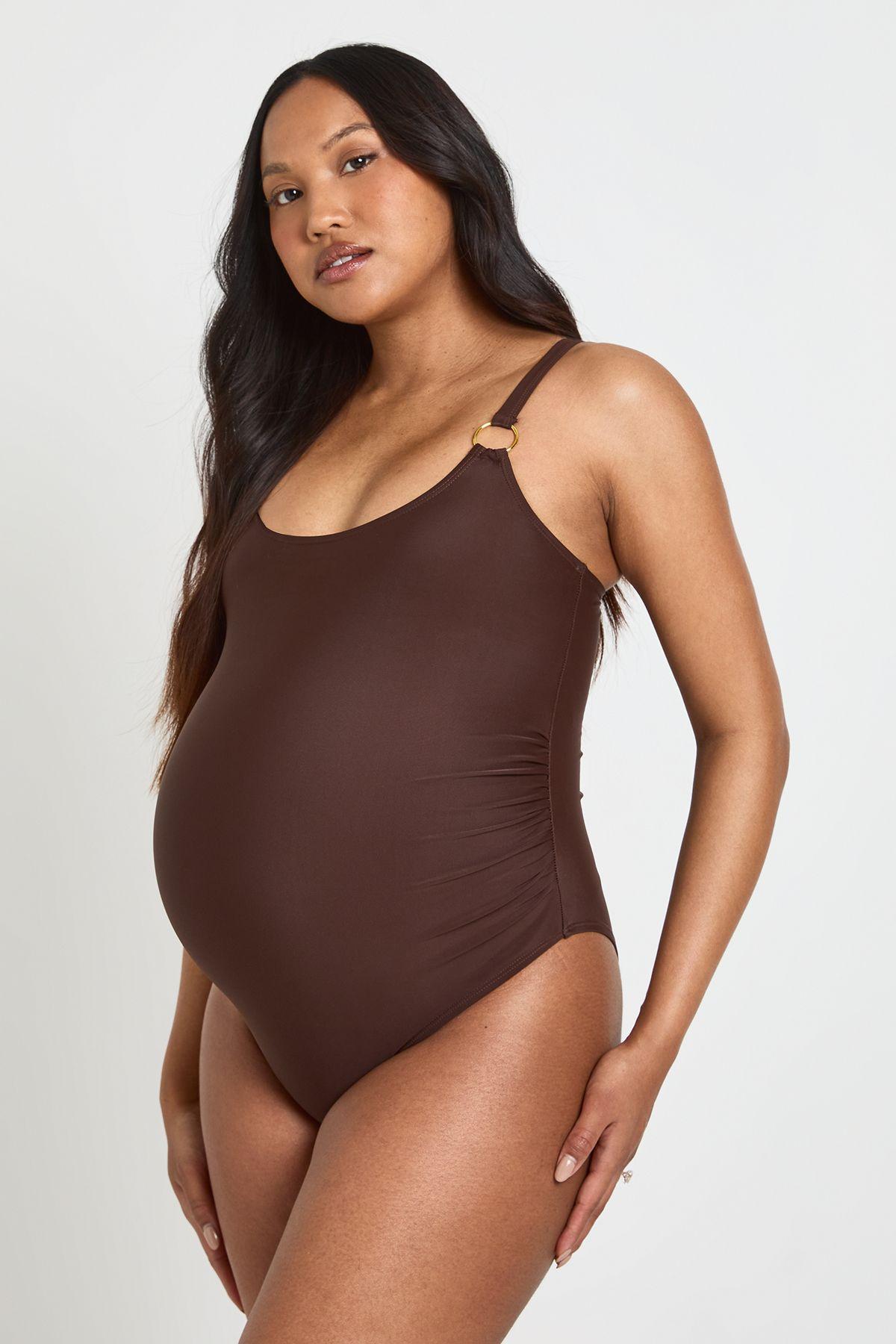 Maternity Trim Detail Scoop Neck Swimsuit by BOOHOO