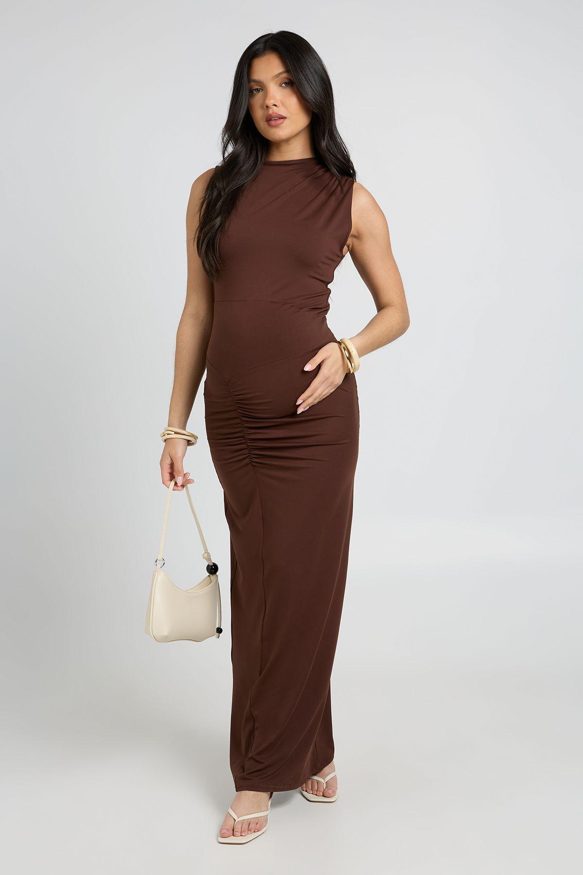 Maternity Twist Bardot Maxi Dress by BOOHOO