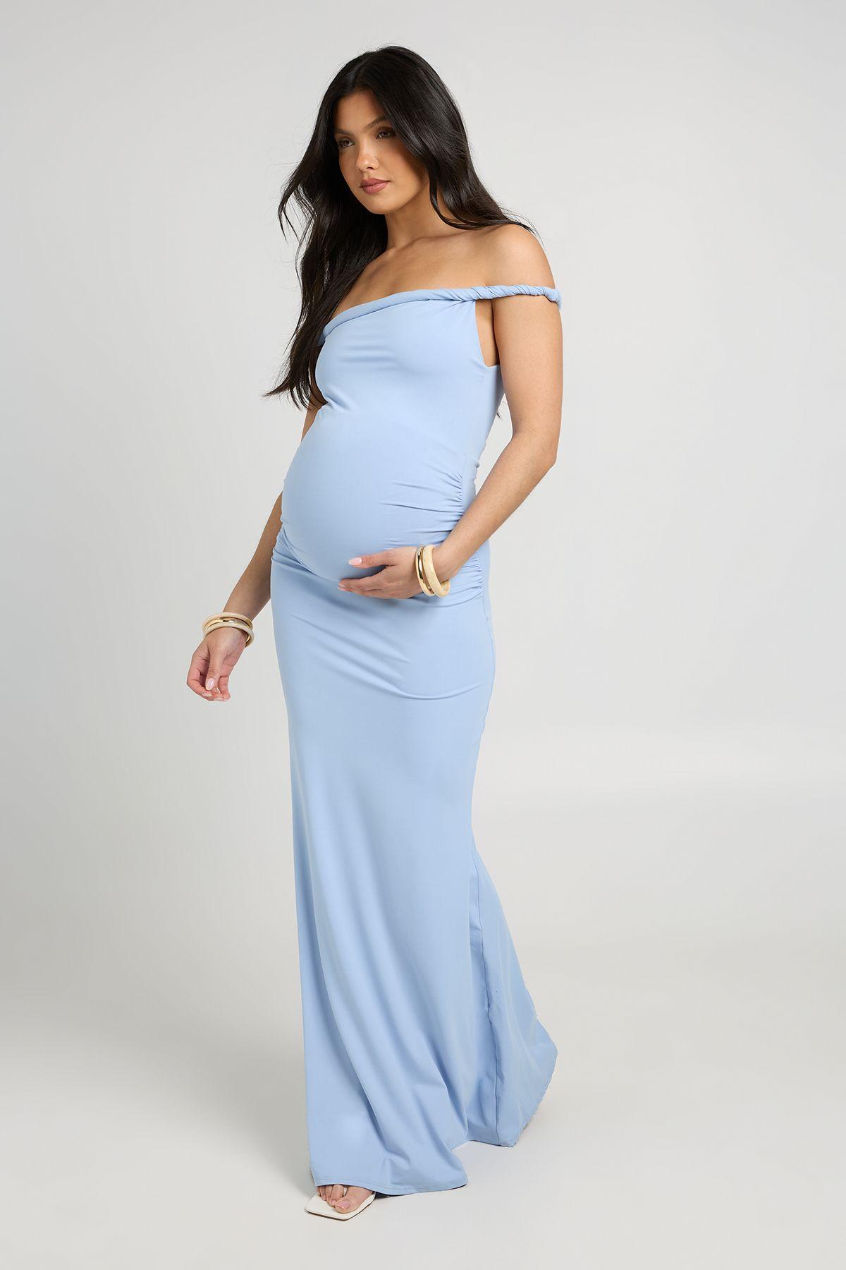 Maternity Twist Bardot Maxi Dress by BOOHOO
