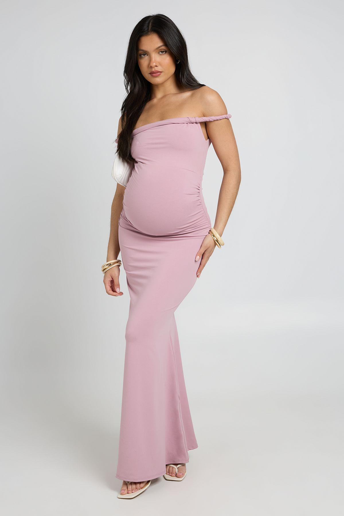Maternity Twist Bardot Maxi Dress by BOOHOO