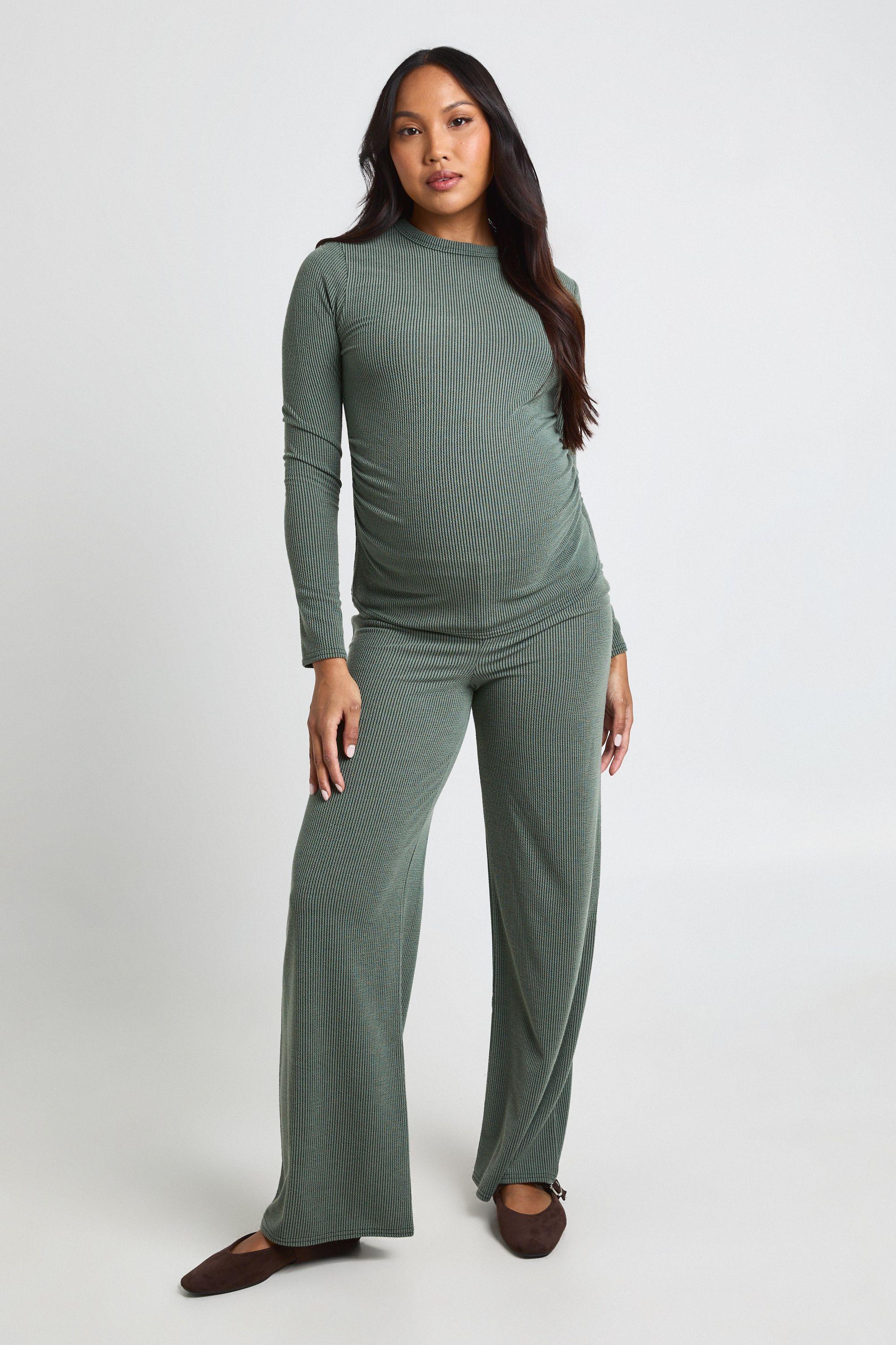 Maternity Two Toned Rib Long Sleeve Top & Flared Trouser Co Ord by BOOHOO