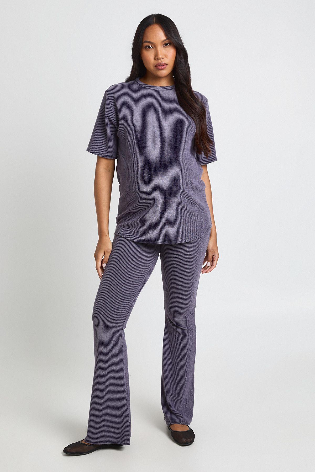 Maternity Two Toned Rib Oversized Top & Flared Trouser Co Ord by BOOHOO