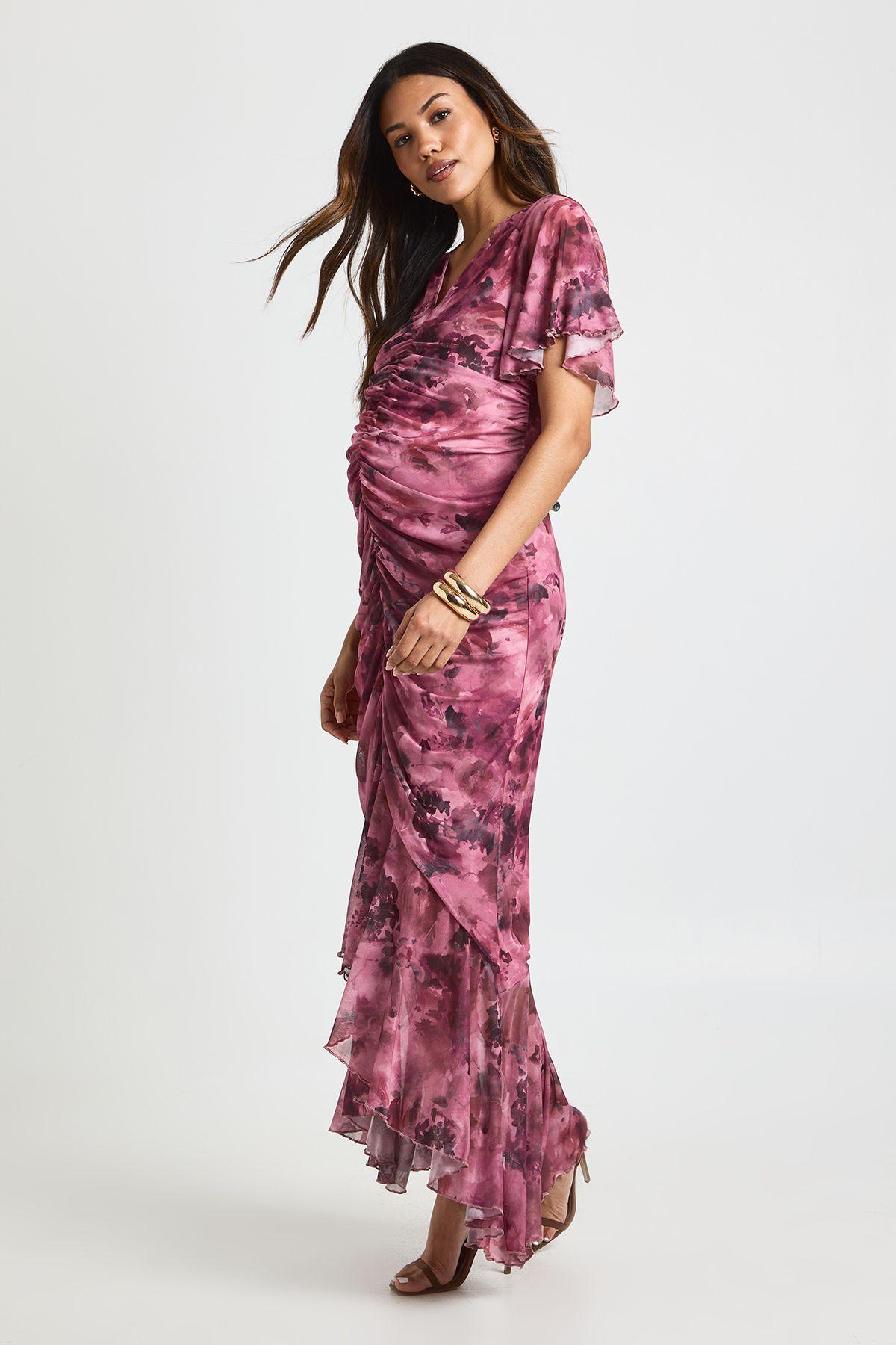 Materntiy Ruched Body Angel Sleeve Midaxi by BOOHOO