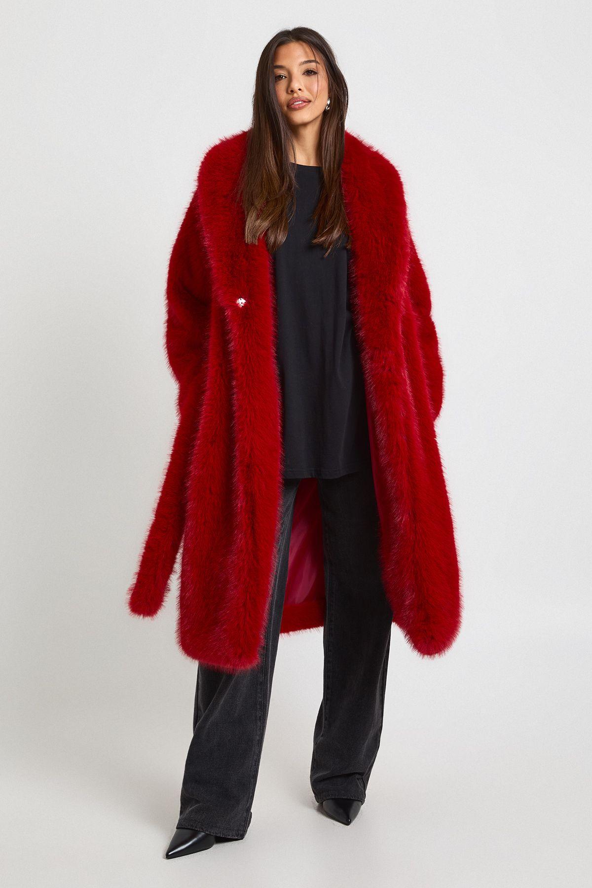 Maxi Belted Faux Fur Coat by BOOHOO