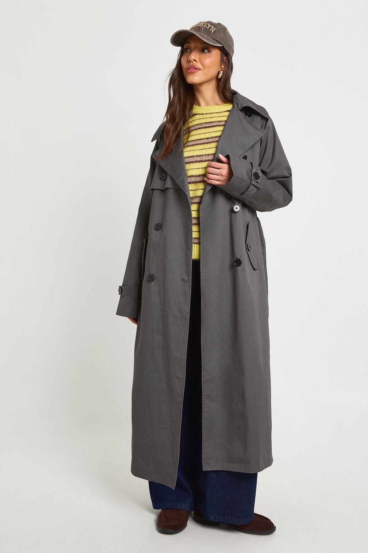 Maxi Double Breasted Belted Trench Coat by BOOHOO