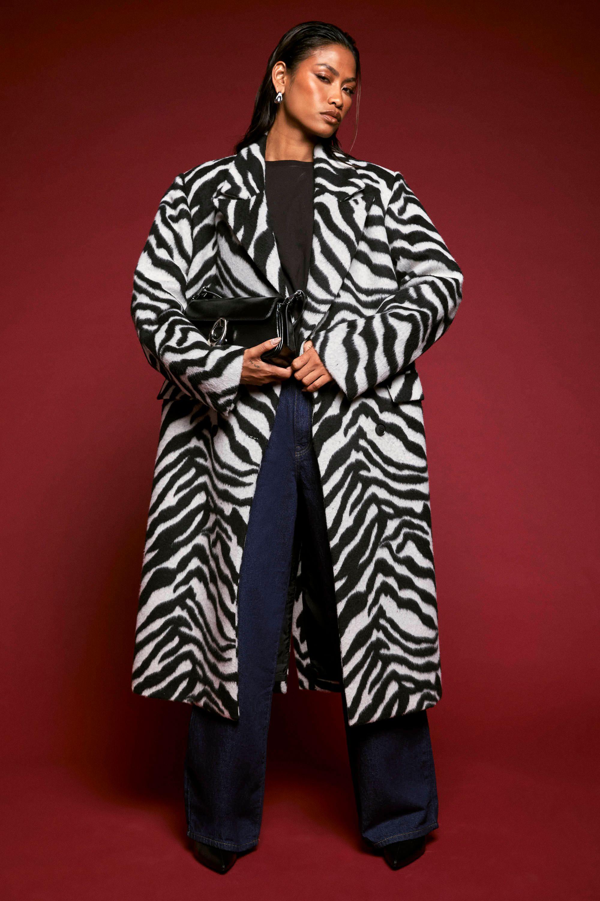 Maxi Zebra Wool Look Coat by BOOHOO