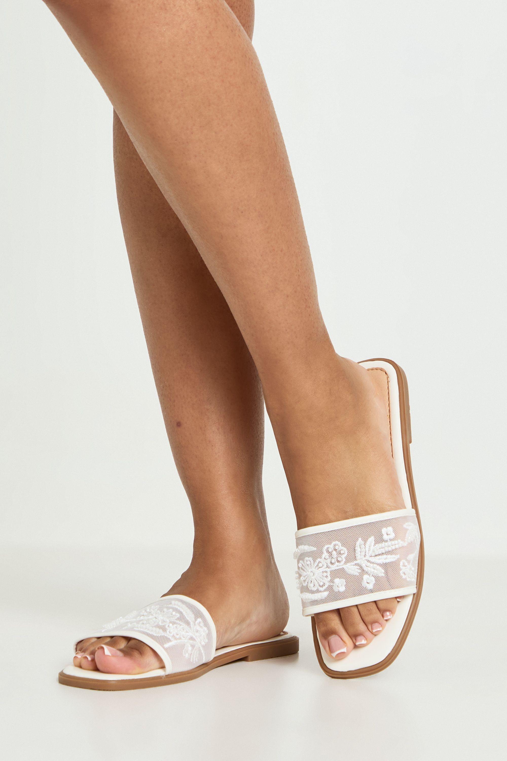 Mesh Beaded Strap Sliders by BOOHOO