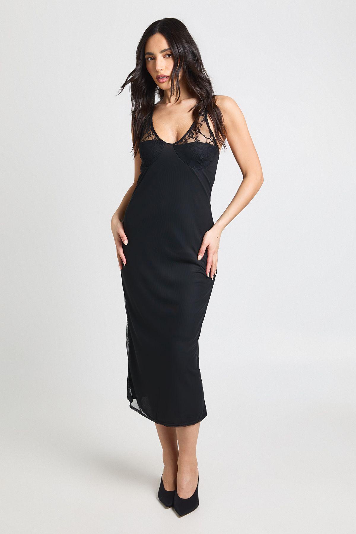 Mesh Bodycon Dress With Lace Cup Detail by BOOHOO
