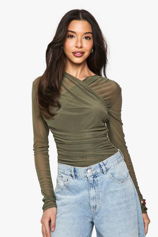Mesh Cross Over Bodysuit by BOOHOO