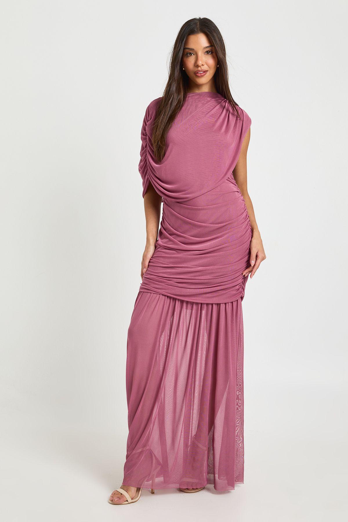 Mesh Drape Detail Maxi Dress by BOOHOO