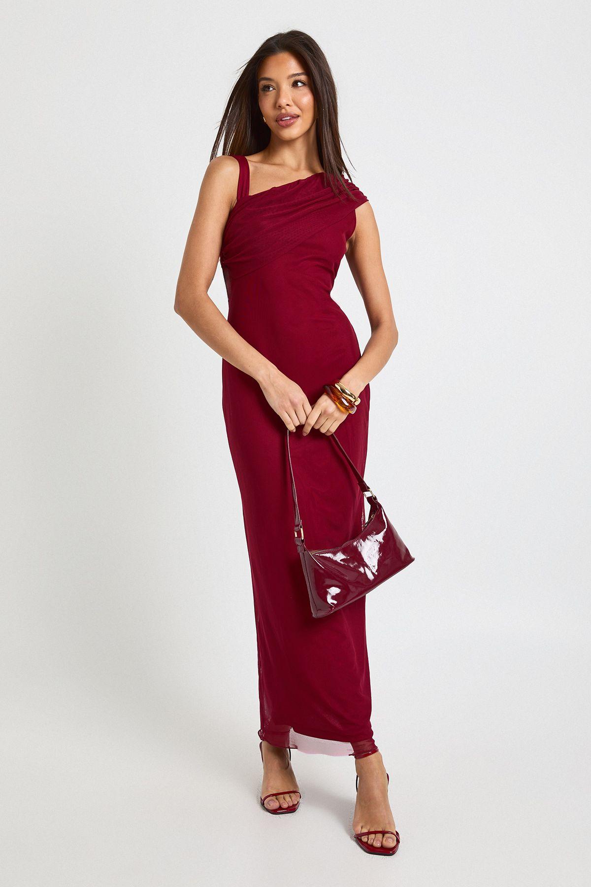 Mesh Drape Shoulder Maxi Dress by BOOHOO