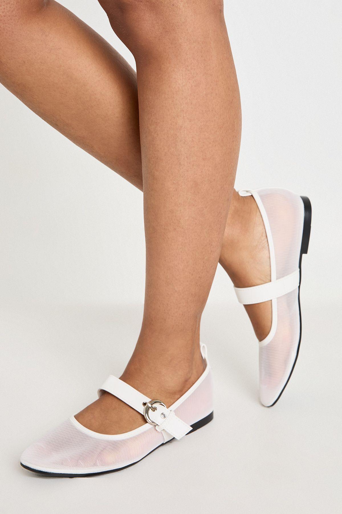 Mesh Mary Jane Ballet Flats by BOOHOO