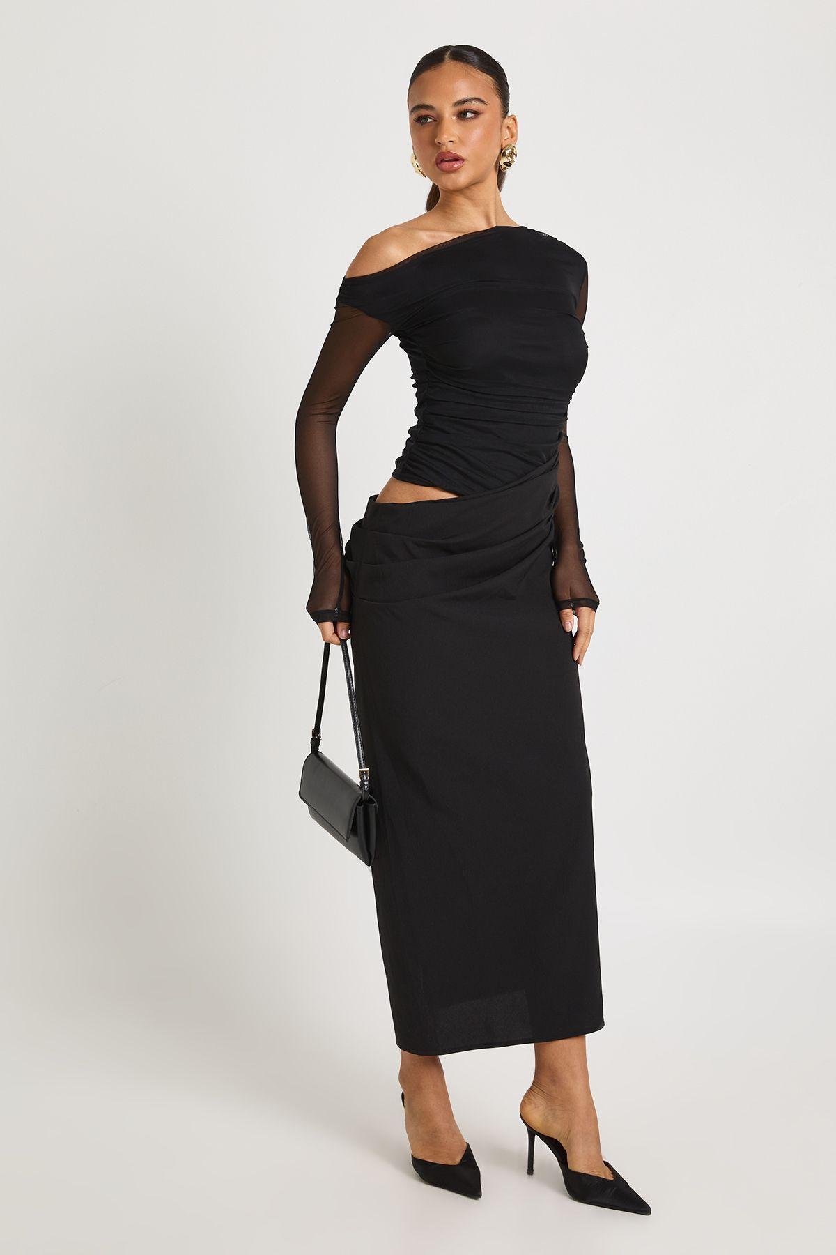 Mesh Mix Draped Midaxi Dress by BOOHOO
