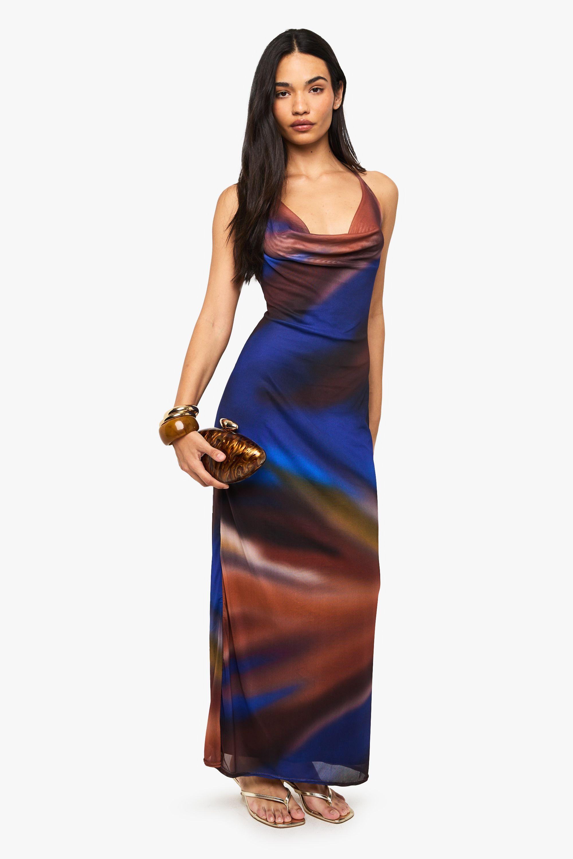 Mesh Print Cowl Maxi Dress by BOOHOO