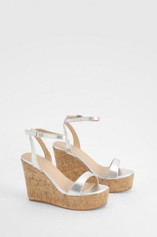Metallic Cork Sole Wedges by BOOHOO