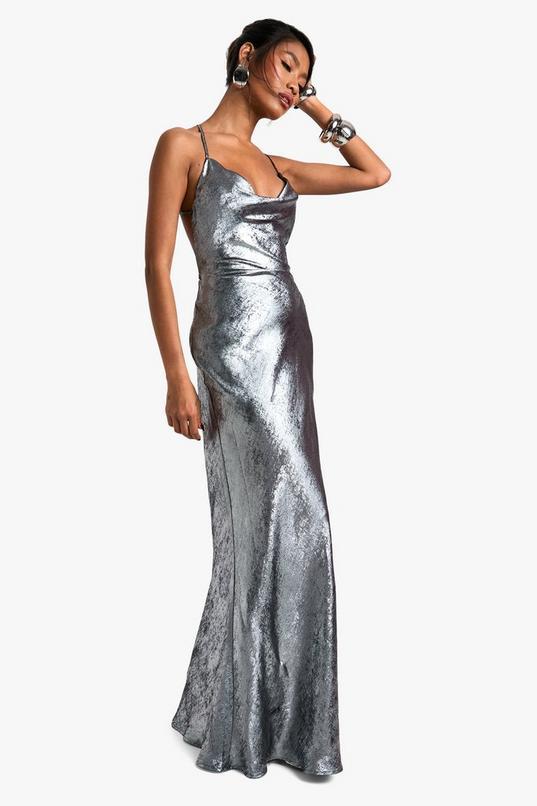Metallic Cowl Maxi Dress by BOOHOO