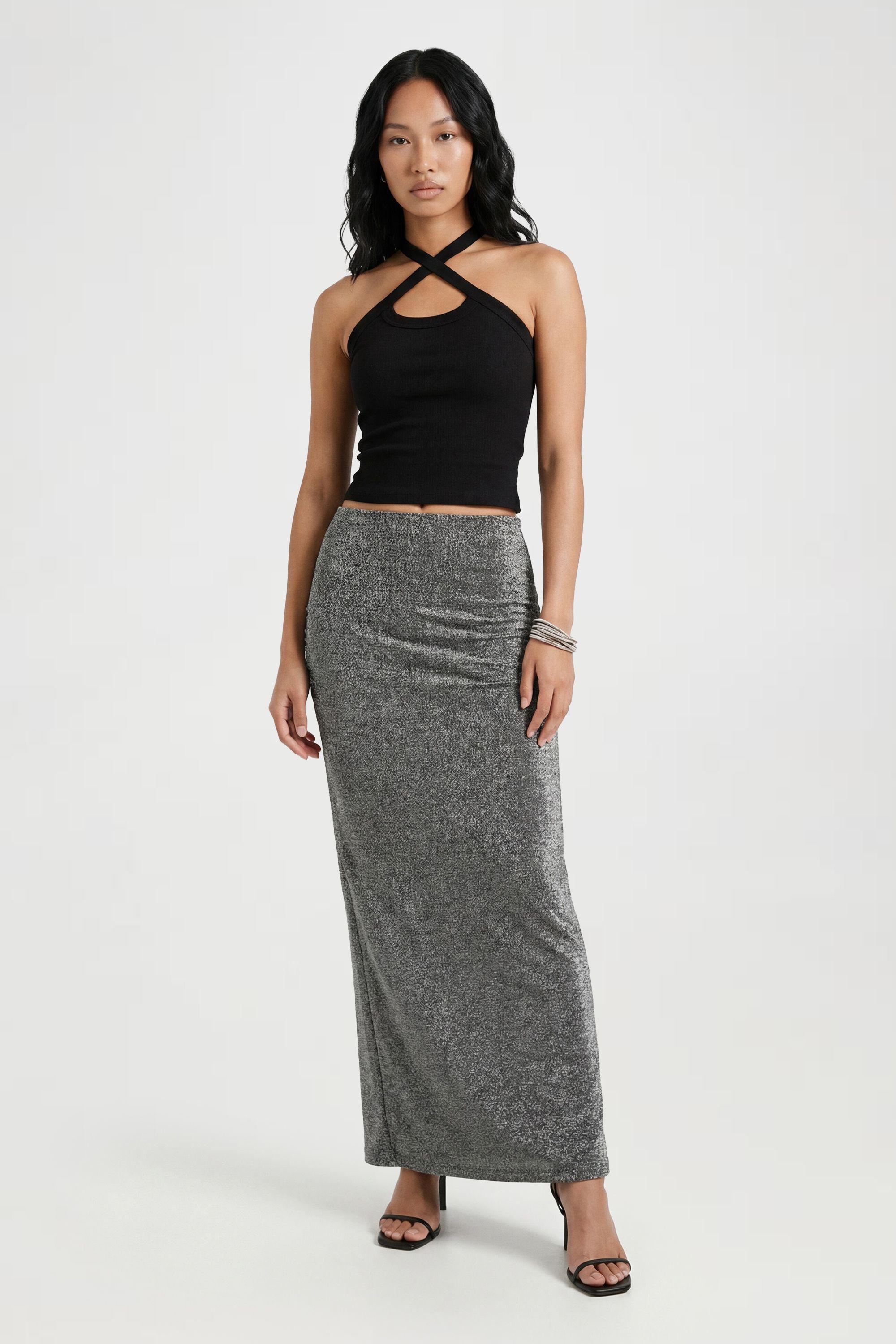 Metallic Knit Maxi Skirt by BOOHOO